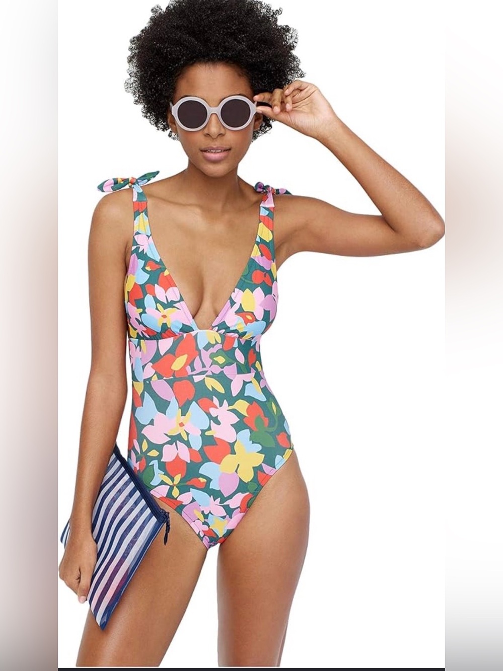 J.Crew Tie Shoulder Multicolor Confetti Floral One Piece swimsuit size 14